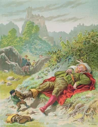 Tom Thumb zieht die Stiefel des Ogers aus, Illustration für 